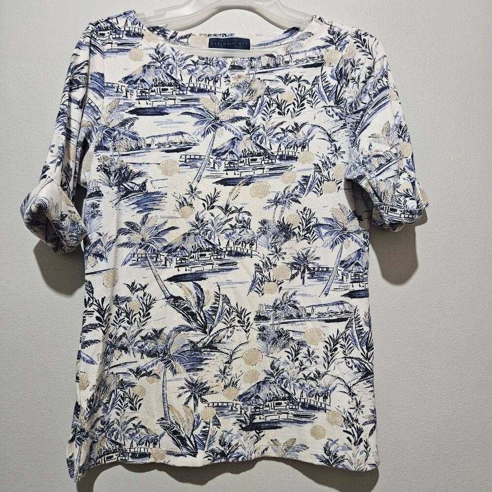 Karen Scott Elbow-Sleeve Printed Top Size Small